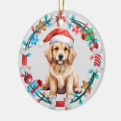 Santa Hat Golden Retriever Puppy Botkrans Keramisch Ornament (Links)