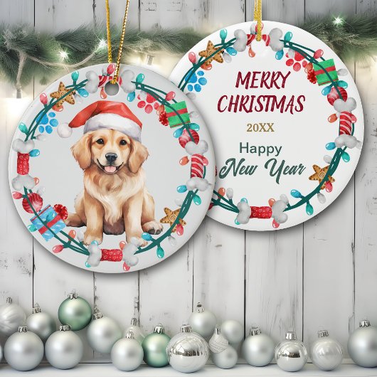 Santa Hat Golden Retriever Puppy Botkrans Keramisch Ornament