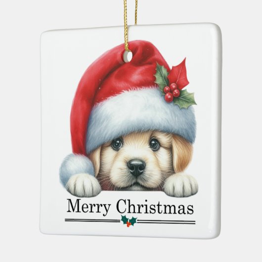 Santa Hat Golden Retriever Puppy Merry Christmas Keramisch Ornament (Links)