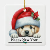 Santa Hat Golden Retriever Puppy Merry Christmas Keramisch Ornament (Achterkant)