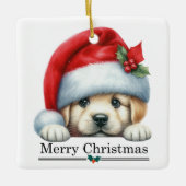 Santa Hat Golden Retriever Puppy Merry Christmas Keramisch Ornament (Voorkant)