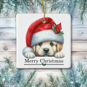 Santa Hat Golden Retriever Puppy Merry Christmas Keramisch Ornament