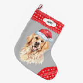 Santa Hat Golden Retriever Snowflake Border Grote Kerstsok (Voorkant (Hangend))
