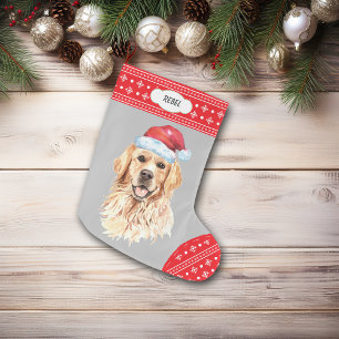 Santa Hat Golden Retriever Snowflake Border Grote Kerstsok