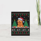 Santa Hat Goldendoodle Dog Xmas Tree Lights Ugly S Kaart (Voorkant)