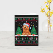 Santa Hat Goldendoodle Dog Xmas Tree Lights Ugly S Kaart (Gele Bloem)
