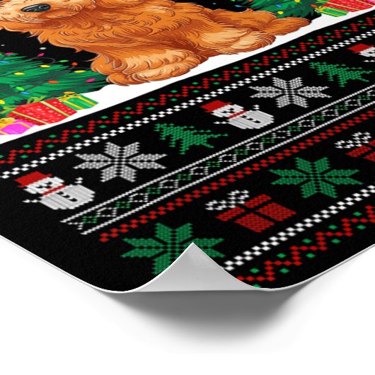 Santa Hat Goldendoodle Dog Xmas Tree Lights Ugly S Poster (Hoek)