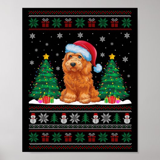 Santa Hat Goldendoodle Dog Xmas Tree Lights Ugly S Poster (Voorkant)