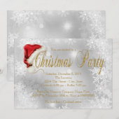 Santa Hat Gouden Sneeuwvlok Kerstfeest Kaart (Voorkant / Achterkant)