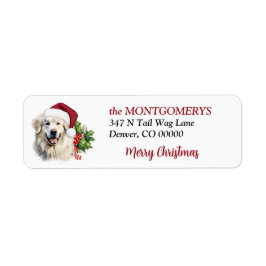 Santa Hat Great Pyrenees Christmas Return Address Etiket