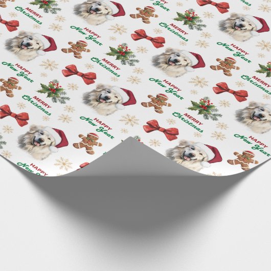 Santa Hat Great Pyrenees Dog Christmas Cadeaupapier (Hoek)