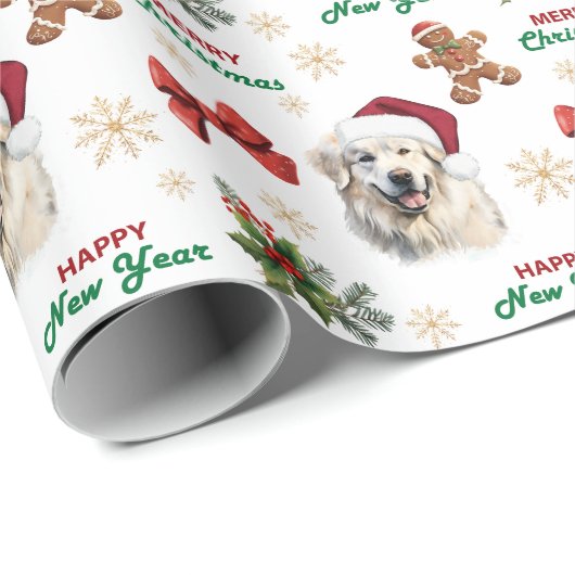 Santa Hat Great Pyrenees Dog Christmas Cadeaupapier (Rol Hoek)