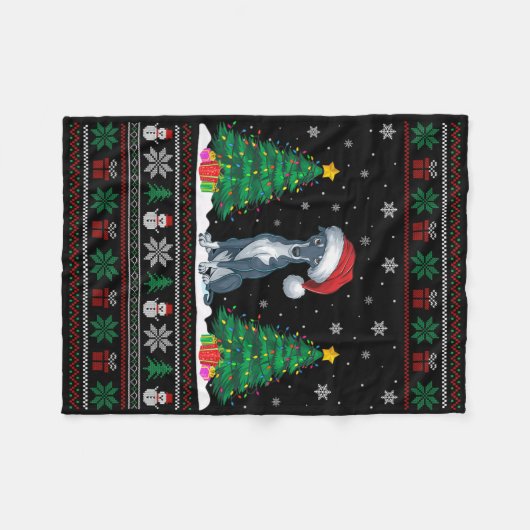 Santa Hat Greyhound Dog Kerstboom Lights Ugly Fleece Deken (Voorkant (Horizontaal))