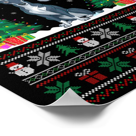Santa Hat Greyhound Dog Kerstboom Lights Ugly Poster (Hoek)