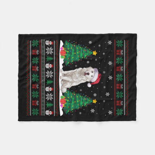 Santa Hat Grote Pyreneeën Hond Xmas Tree Lights Ug Fleece Deken (Voorkant (Horizontaal))