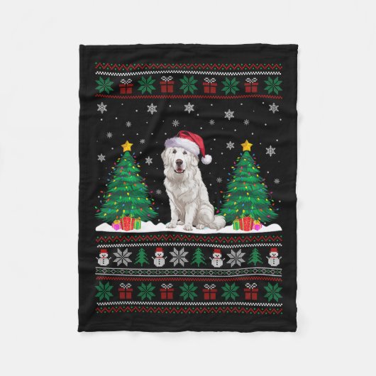 Santa Hat Grote Pyreneeën Hond Xmas Tree Lights Ug Fleece Deken (Voorkant)