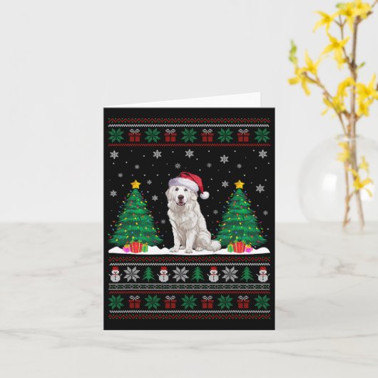 Santa Hat Grote Pyreneeën Hond Xmas Tree Lights Ug Kaart (Gele Bloem)