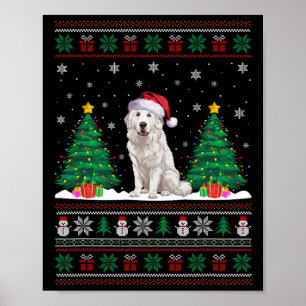 Santa Hat Grote Pyreneeën Hond Xmas Tree Lights Ug Poster