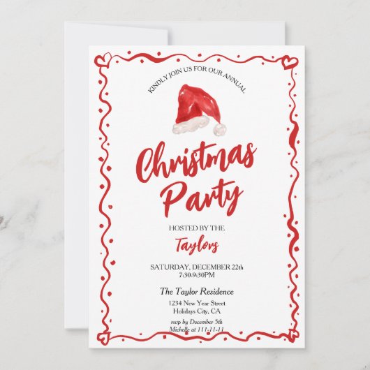 Santa Hat Hand getrokken kerstdiner partij Kaart (Voorkant)
