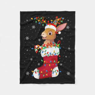 Santa Hat Hare Animal In Sokken Xmas Tree Lights Fleece Deken