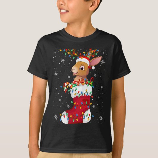 Santa Hat Hare Animal In Sokken Xmas Tree Lights T-shirt (Voorkant)