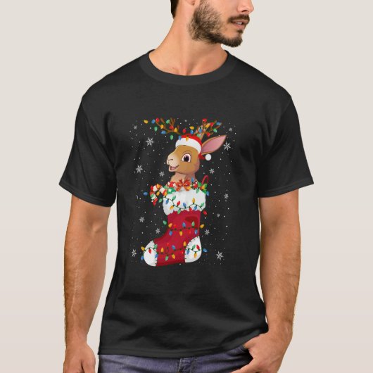 Santa Hat Hare Animal In Sokken Xmas Tree Lights T-shirt (Voorkant)