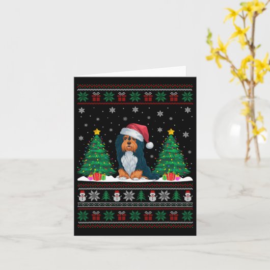 Santa Hat Havanese Hond Kerstboom Lights Ugly Kaart (Gele Bloem)