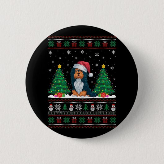 Santa Hat Havanese Hond Kerstboom Lights Ugly Ronde Button 5,7 Cm (Voorkant)