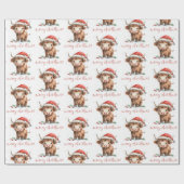 Santa Hat Highland Koe Script Vrolijk Kerstfeest Cadeaupapier (Vlak)