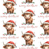 Santa Hat Highland Koe Script Vrolijk Kerstfeest Tissuepapier