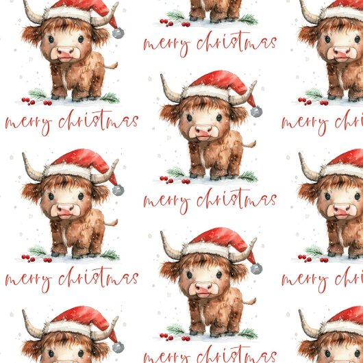 Santa Hat Highland Koe Script Vrolijk Kerstfeest Tissuepapier