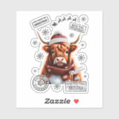 Santa Hat Highland Koe voor kerst Sticker (Vel)