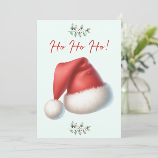 Santa Hat Ho Ho Ho Christmas Card Feestdagenkaart (Staand voorkant)
