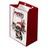 Santa Hat Holly Chihuahua Puppy Kerstmis Medium Cadeauzakje (Voorkant Gekanteld)