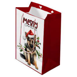 Santa Hat Holly Duitse Herder Puppy Kerstmis Medium Cadeauzakje