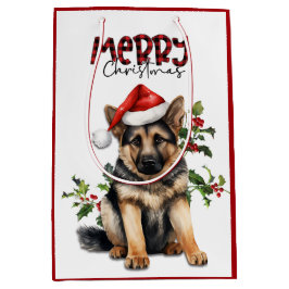 Santa Hat Holly Duitse Herder Puppy Kerstmis Medium Cadeauzakje