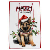 Santa Hat Holly Duitse Herder Puppy Kerstmis Medium Cadeauzakje (Achterkant)