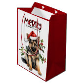 Santa Hat Holly Duitse Herder Puppy Kerstmis Medium Cadeauzakje (Achterkant Gekanteld)