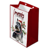 Santa Hat Holly Schotse Terriër Kerstmis Medium Cadeauzakje (Voorkant Gekanteld)