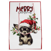 Santa Hat Holly Schotse Terriër Kerstmis Medium Cadeauzakje (Achterkant)