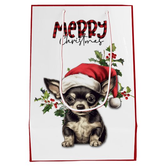 Santa Hat Holly Schotse Terriër Kerstmis Medium Cadeauzakje (Achterkant)
