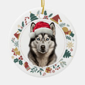 Santa Hat Husky Dog Christmas Afbeeldingen krans Keramisch Ornament (Voorkant)