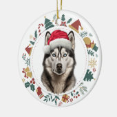 Santa Hat Husky Dog Christmas Afbeeldingen krans Keramisch Ornament (Links)