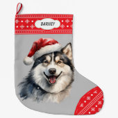 Santa Hat Husky Dog Snowflake Border Grote Kerstsok (Voorkant)