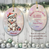 Santa Hat Husky Puppy Kleinzoon Keramisch Ornament