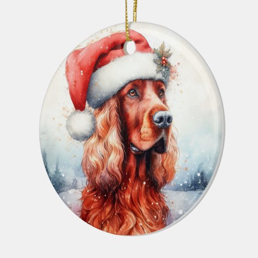 Santa Hat Ierse Setter Hond Kerstmis Keramisch Ornament (Links)