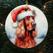 Santa Hat Ierse Setter Hond Kerstmis Keramisch Ornament
