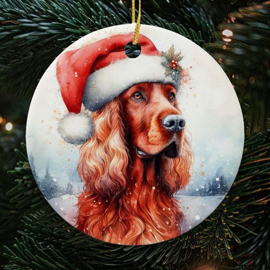 Santa Hat Ierse Setter Hond Kerstmis Keramisch Ornament