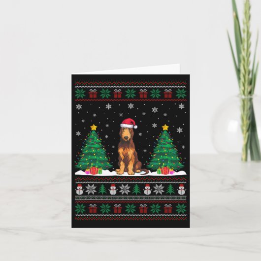 Santa Hat Ierse Wolfshond Hond Xmas Tree Lights Ug Kaart (Voorkant)