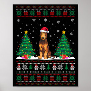 Santa Hat Ierse Wolfshond Hond Xmas Tree Lights Ug Poster